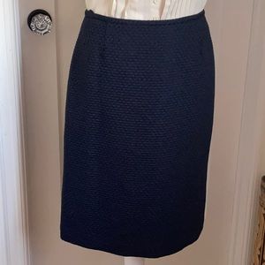 Navy blue boucle knee length straight skirt